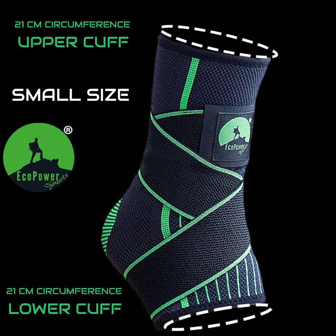 ECOPOWER SPORTS, SIZE BOARD, UPPER CUFF 21 CM , LOWER CUFF 21 CM FOR SMALL SIZE ANKLE SUPPORT WITH STRAP